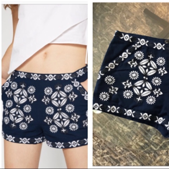 zara embroidered shorts